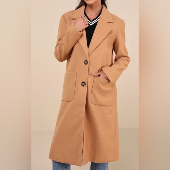 LULUS ‘Style Squad’ Classic Long Tan Winter Coat Women’s Size Medium - Picture 3 of 10